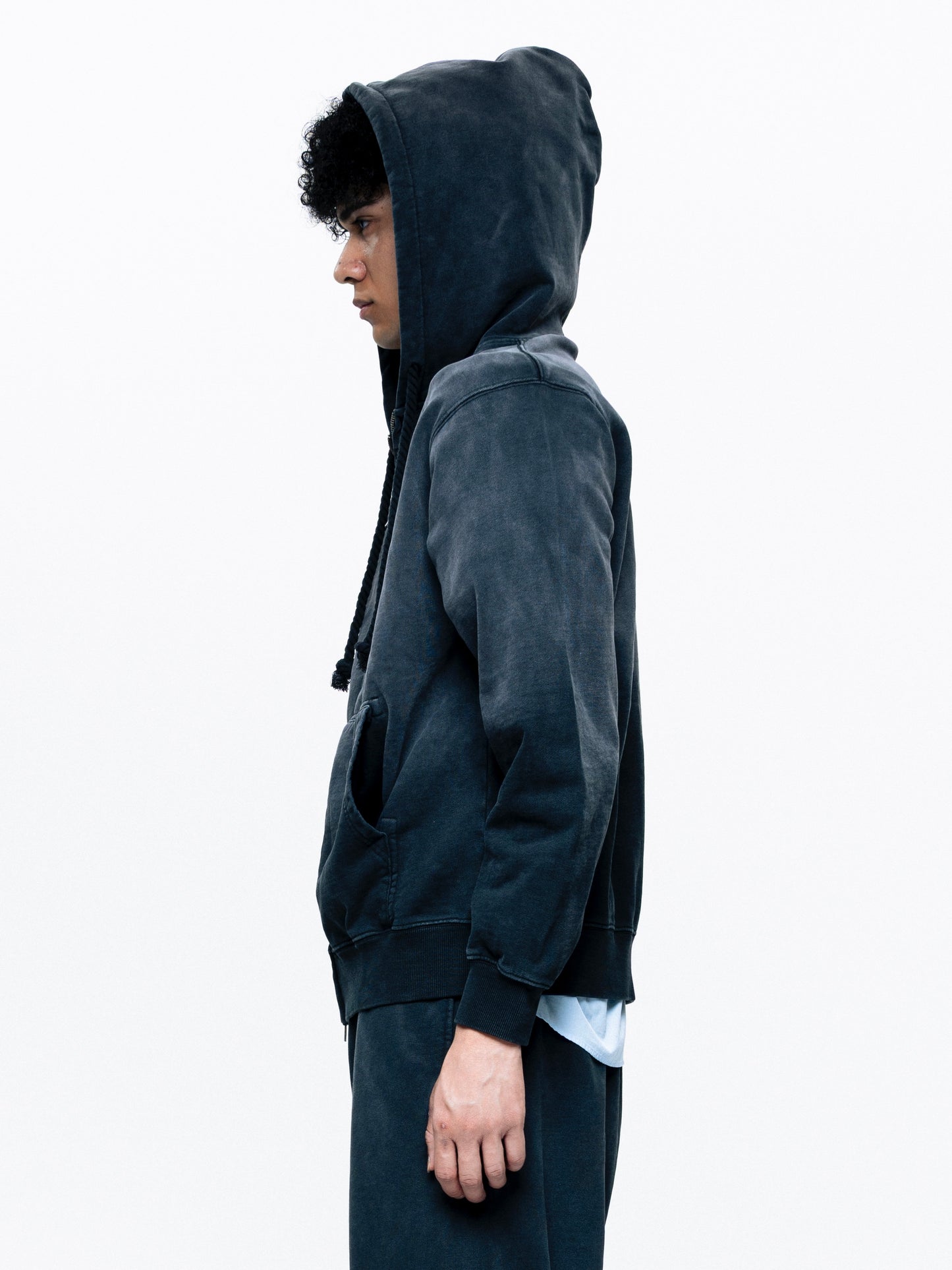 TYPE-003 Faded Heavy Zip Hoodie BLACK