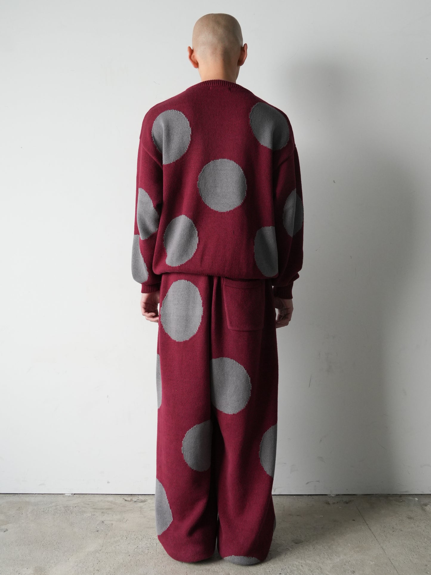 DOT INTARSIA KNIT PANTS BURGUNDY