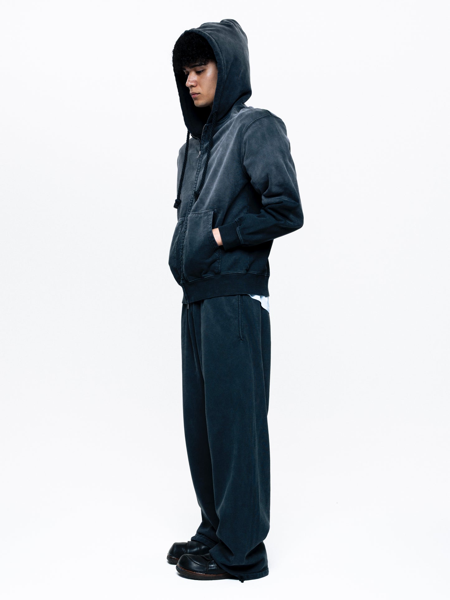 TYPE-003 Faded Heavy Zip Hoodie BLACK