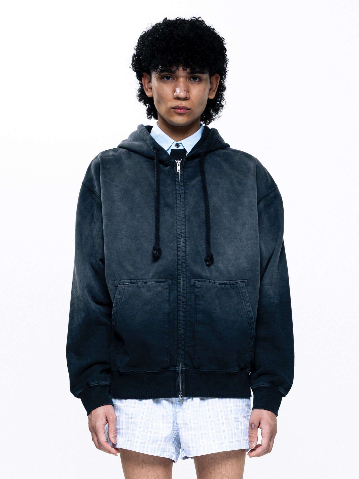 TYPE-003 Faded Heavy Zip Hoodie BLACK