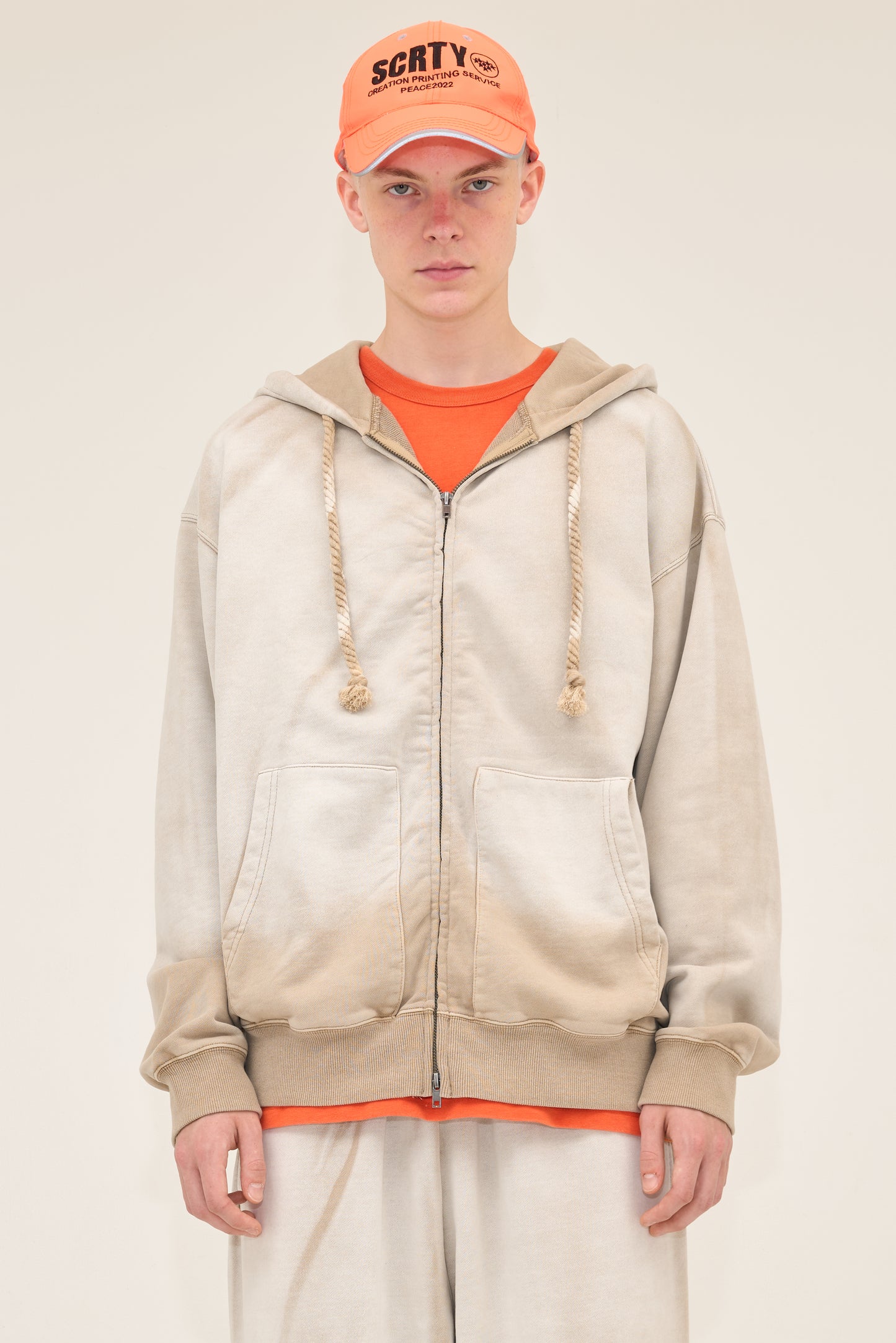 TYPE-003 Faded Heavy Zip Hoodie BEIGE