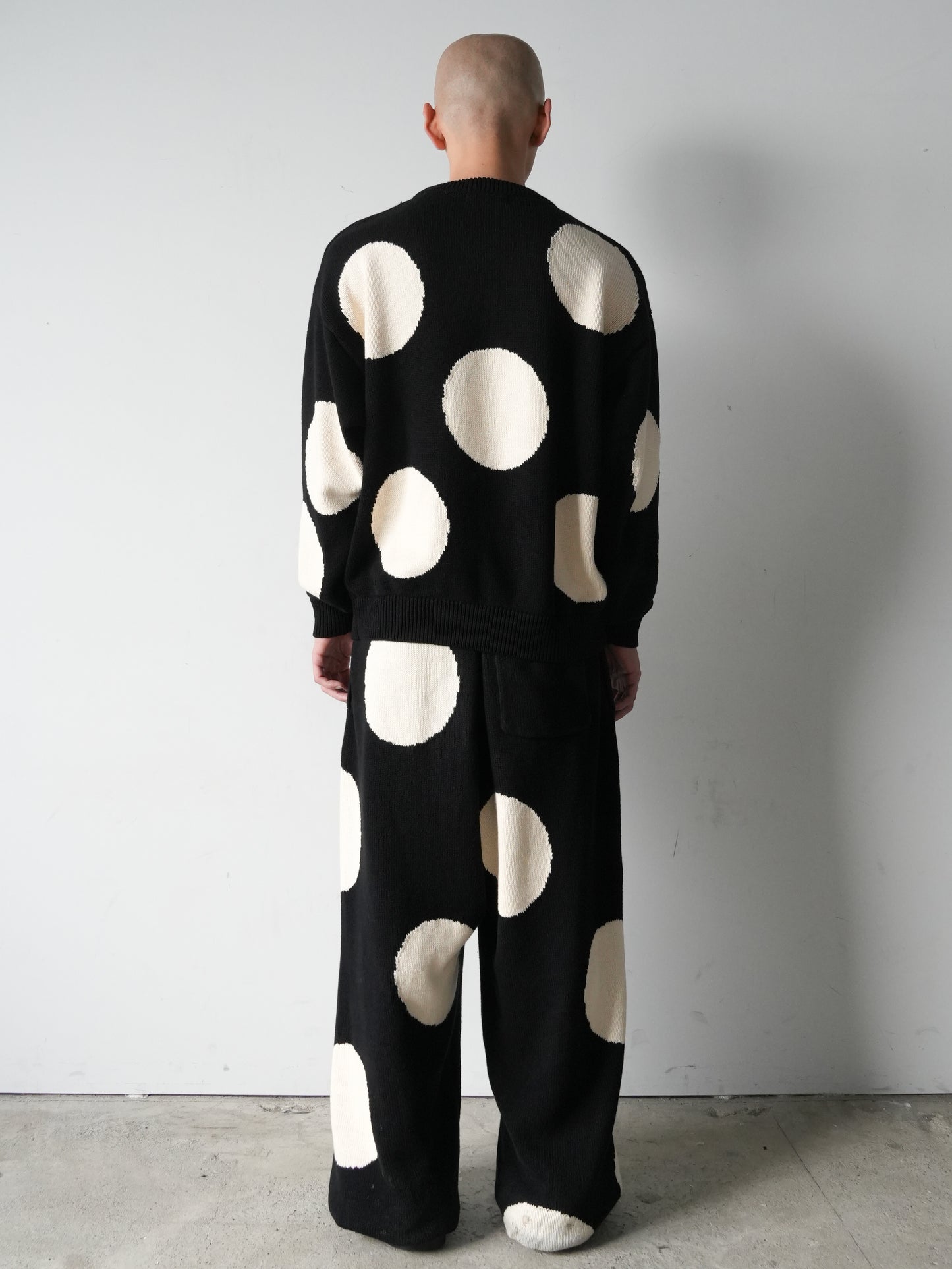 DOT INTARSIA KNIT PANTS BLACK